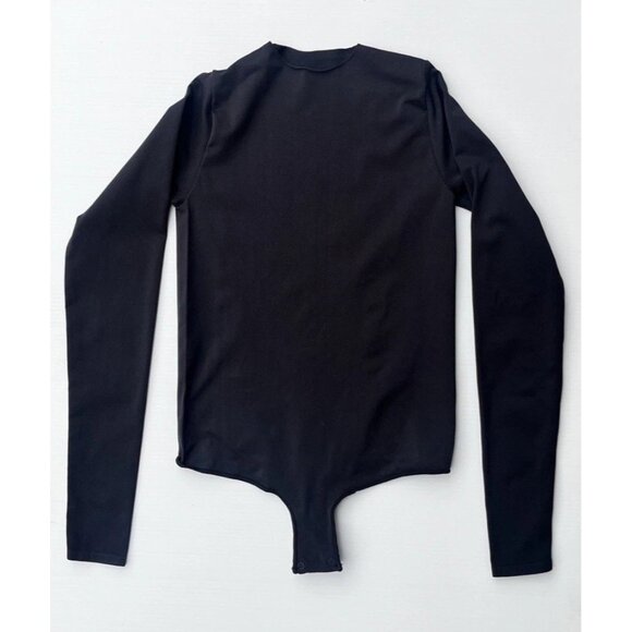 SKIMS Long Sleeve Crewneck Smoothing Thong Bodysuit Size S/M Onyx (Black) - Picture 12 of 13